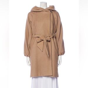 NWT Camel Rebecca Taylor “blanket” trench coat w/ draped collar & bishop sleeves